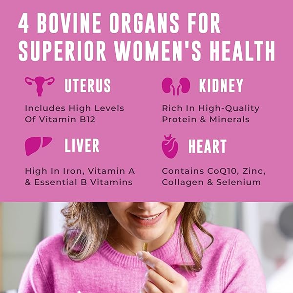 BEEF ORGAN SUPPLEMENT FOR WOMEN – BEEF LIVER, KIDNEY, HEART AND UTERUS TISSUE, SUPPORTS WOMEN’S OVERALL ENERGY AND HEALTH – PASTURE RAISED IN NEW ZEALAND – NO FILLERS OR FLOW AGENTS – 120 CAPSULES