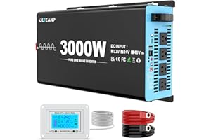 OLTEANP New Upgraded 24V 3000 Watts Pure Sine Wave Inverter, 24V DC to 110V/120V AC Power Inverter with 4 AC Outlets, USB Port, Type-C Port for Truck, Vehicle, Power Outage, Remote Control with LCD Screen