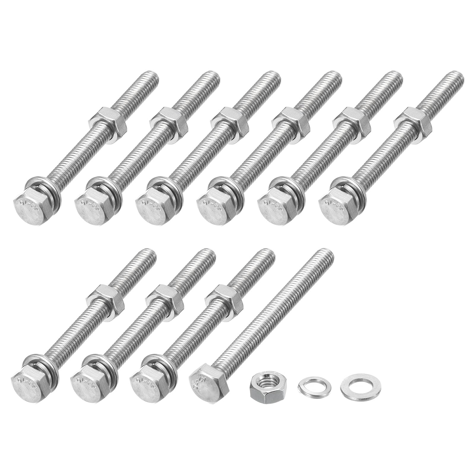 METALLIXITY Hex Head Screws Bolts, Nuts, Flat & Lock Washers Kits (M6-1x65mm) 10 Set, Stainless Steel Fully Threaded Machine Screws Bolt Set - for Home Appliance Equipment