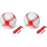 Amazon Basics Durable PVC Soccer Ball with Pump for Training and Practice, Indoor Outdoor Use, White and Red