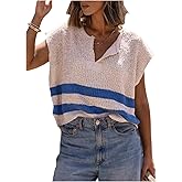 WDIRARA Women's Knit Crop Tops Striped Cap Sleeve Loose Fit Pullover Tops