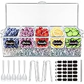 MHEOMTME Chilled Condiment Server Tray, Bar Fruit Caddy with Lid and 5 Removable Compartments, Clear Ice Condiment Serving Tray for Party, Toppings Bar Container, Garnish