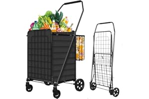 ZAGTAG Folding Shopping Cart with Waterproof Liner & 360° Swivel Wheels | Collapsible Grocery Cart for Easy Transport, Ideal for Laundry, Shopping, and Travel – 132 LBS Capacity