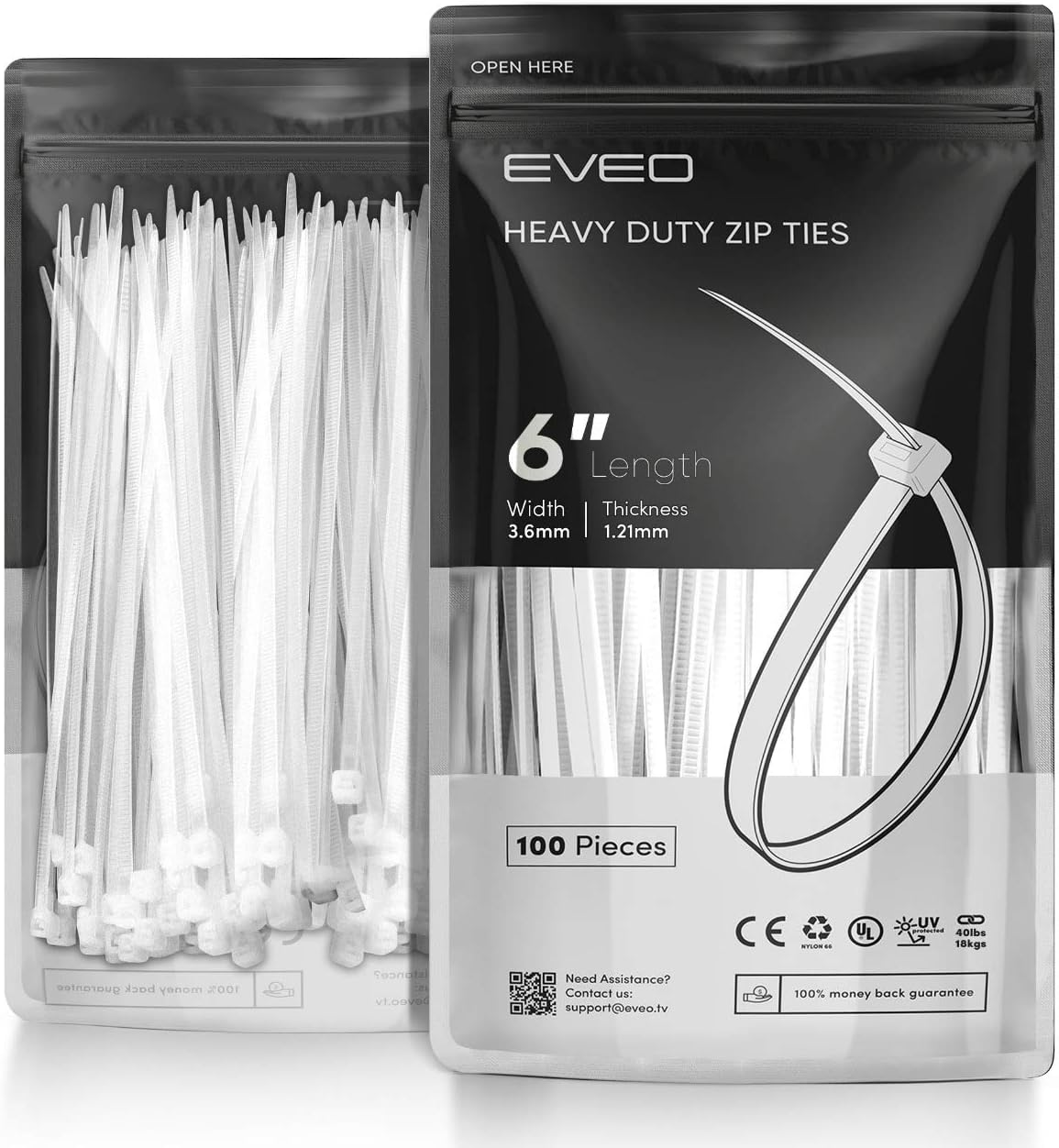 EVEO Small Zip Ties 6 Inch White Zip Ties Cable Ties