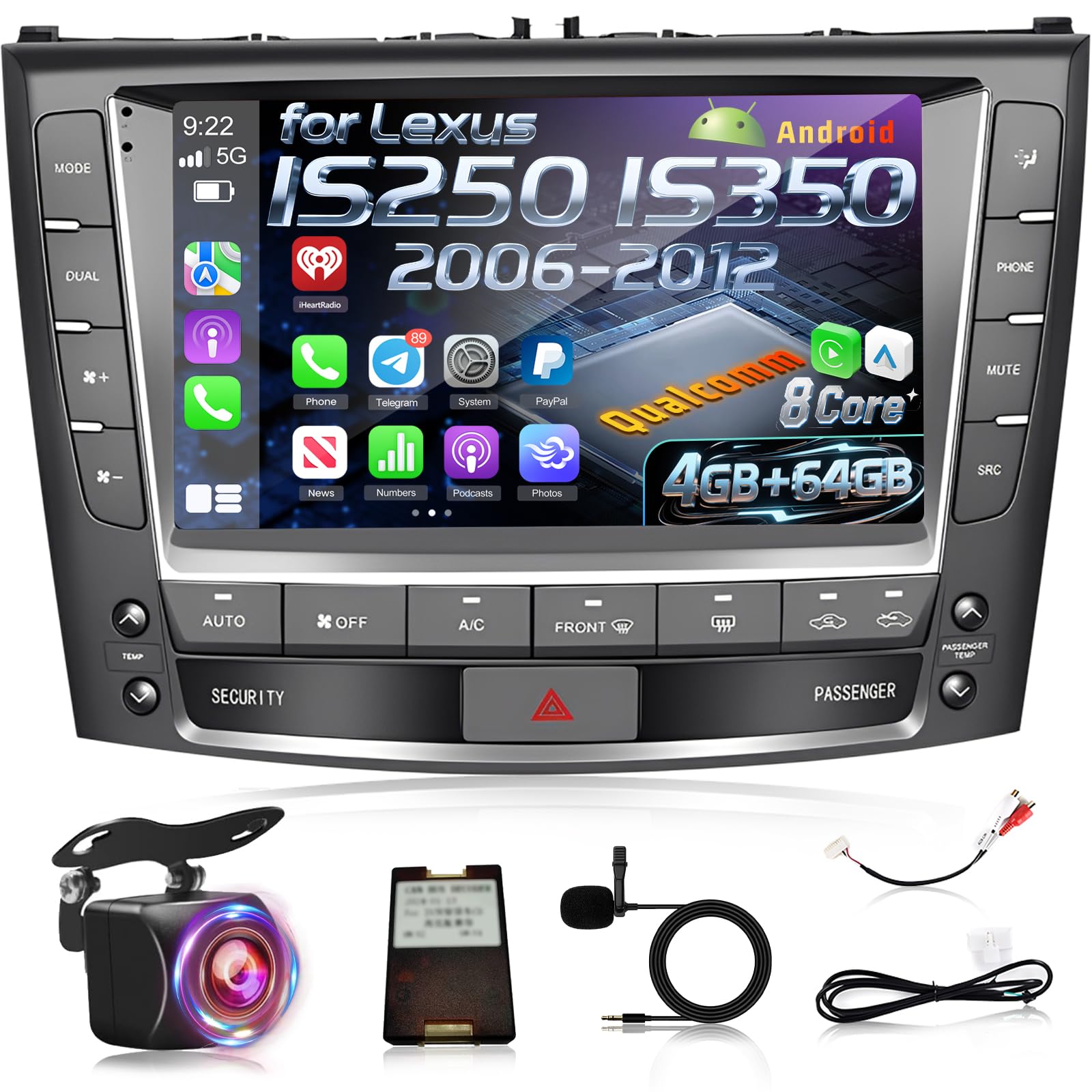 Photo 1 of [8 Core 4+64G] Upgrade Android Radio for Lexus IS250 IS350 2006-2012, 9 inch IPS Touchscreen Carplay Stereo - 3D Car Model, Cooling Fan, 5G/WiFi, DSP Hi-Res, Custom UI Design + Backup Camera + Canbus