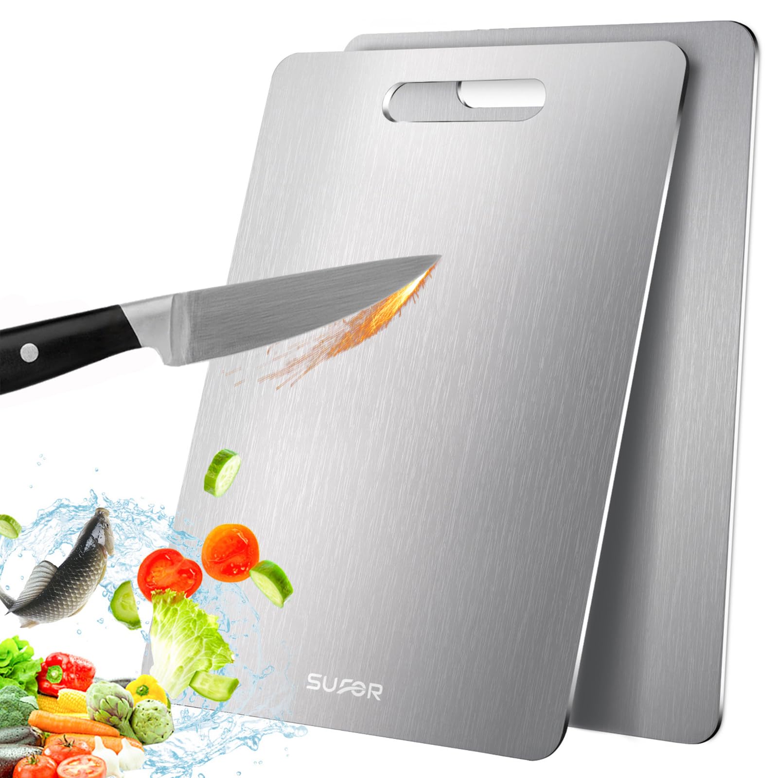 Photo 1 of 2 Pack Titanium Cutting Board - 100% anium Cutting Boards For Kitche,Easy to clean, Double-sided food-grade Cutting Board For Cutting Meats, Fruits And Vegetables,13 * 9