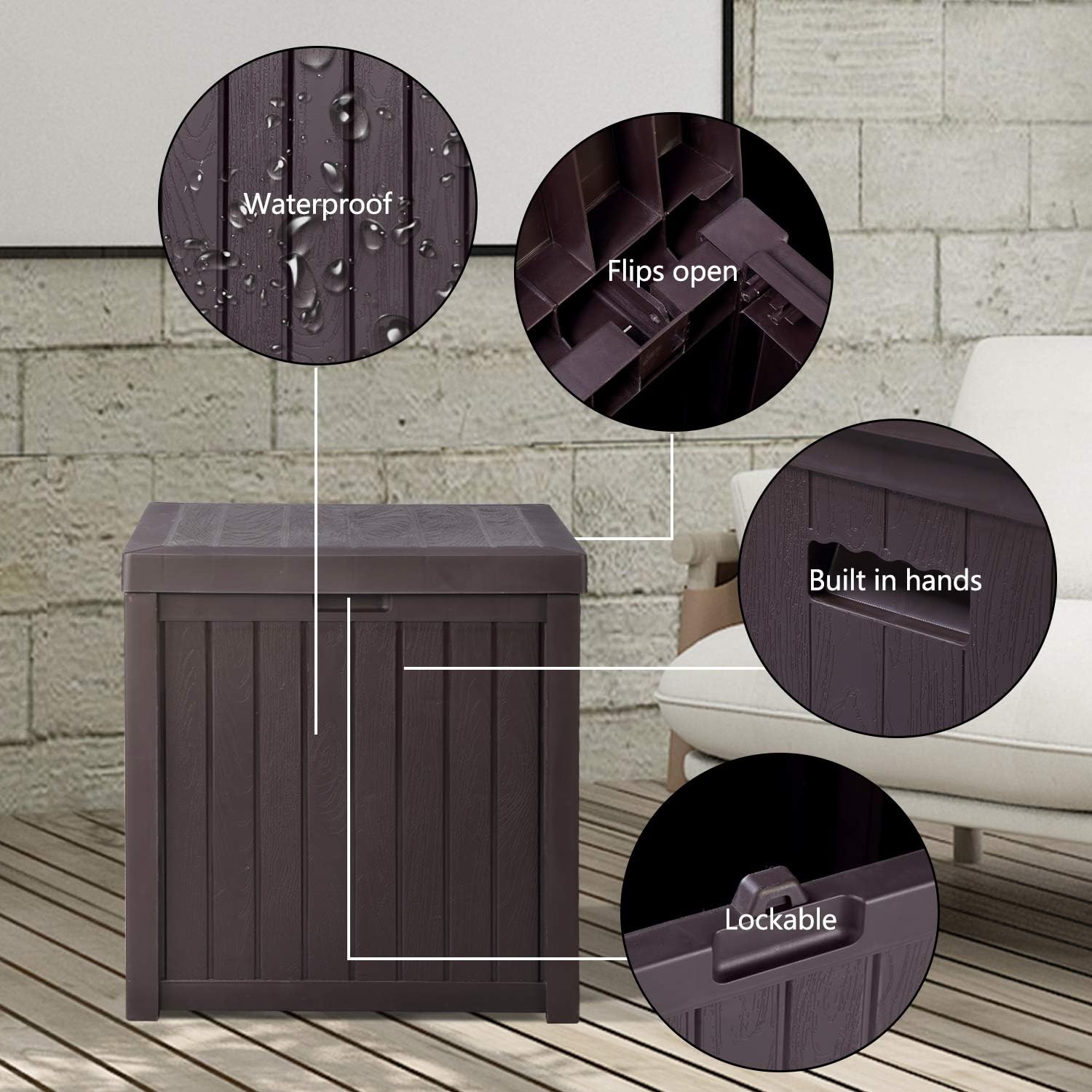 52 Gallon Small Deck Storage Box -Waterproof Outdoor Toy Storage Box – Perfect to Store Garden Tools and Pool Toys(Brown): Home Improvement