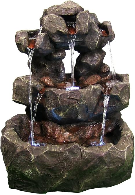 Download Amazon Com Sunnydaze Layered Rock Waterfall Fountain With Led Lights Outdoor Rock Fountain Backyard Water Feature For The Patio Lawn Garden 32 Inch Tall Sunnydaze Decor Kitchen Dining