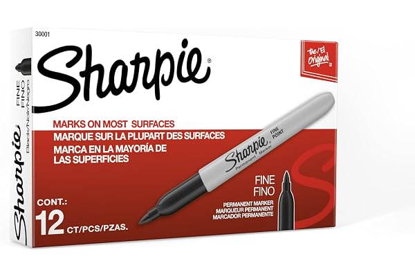 Sharpie Permanent Markers, Fine Tip, Black, 12 Count - Quick Drying, Fade Resistant, For Wood, Plastic, Paper, Metal, And More