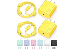 NOVOBIT iPhone 16 15 Charger Fast Charging Type C Chargers USB C Charger Block iPhone 16 Chargers with 2 Pack 6FT Cable for iPhone 16/16 Plus/16 Pro Max/15/15 Pro Max/iPad Pro/AirPods(Yellow)