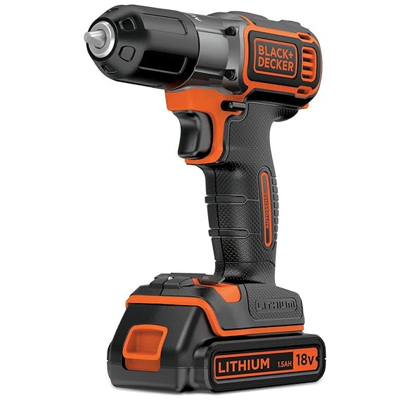Black+Decker Autosense Akku-Bohrschrauber ASD18KB – Akkubohrer mit Autoselect-Technologie & LED-Arbeitslicht zum Bohren in Ho
