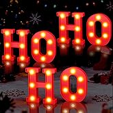 HOHOHO Christmas Light Up Letter Table Decorations, LED Marquee Lights Sign for Indoor Outdoor Home Bedroom Fireplace Bar Xmas Party Decor