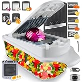 R&uuml;K Vegetable Chopper Slicer Onion Dicer, Multi 22-in-1 Veggie Mandoline Food Cutter for Tomato Fruit with Lemon Squeezer, E-Recipe, 11 Blades, Egg Separator &amp; Slicer, Container