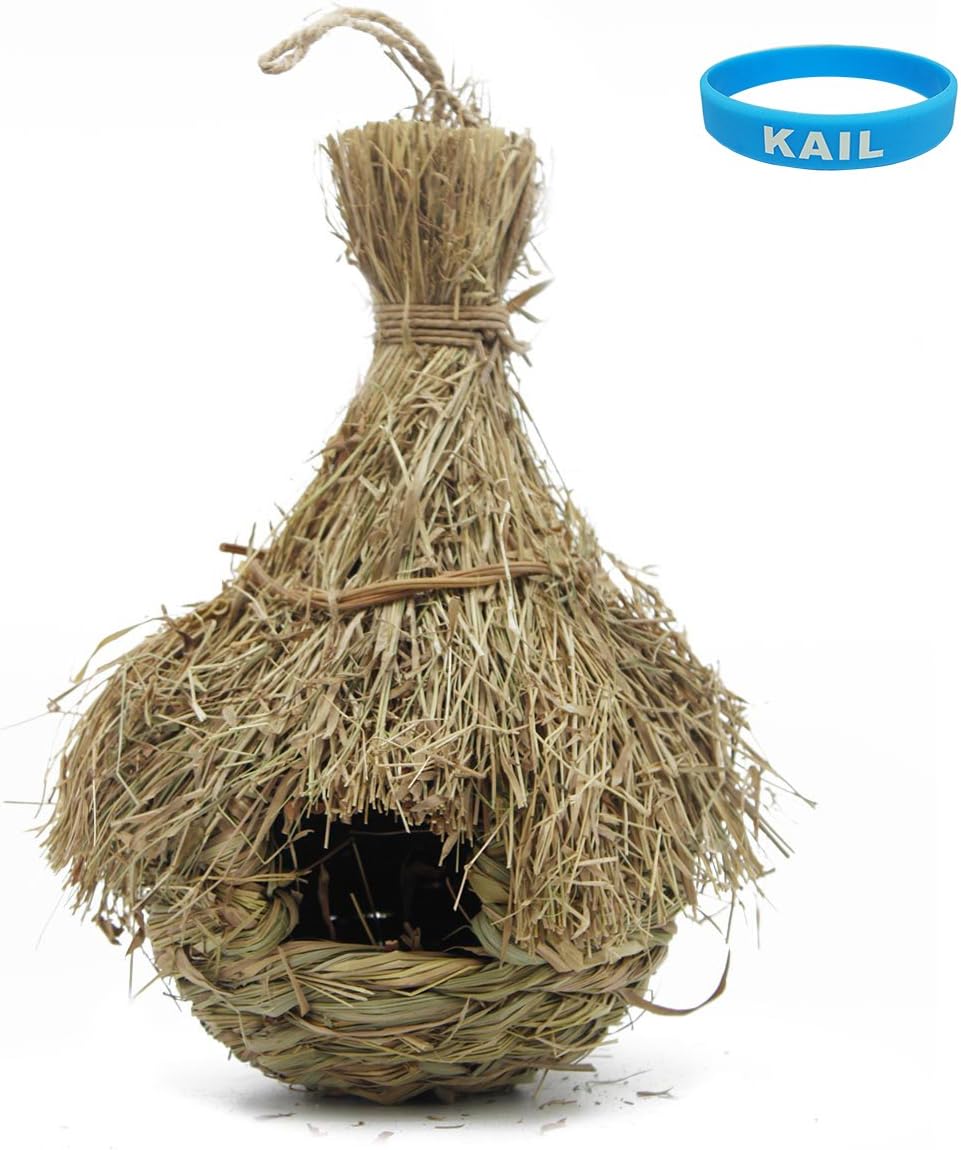 KAIL Natural Birdhouse bird houses,Wild Bird Nest,Hanging Grass Weave Rope Pocket with Roof Grass (S)