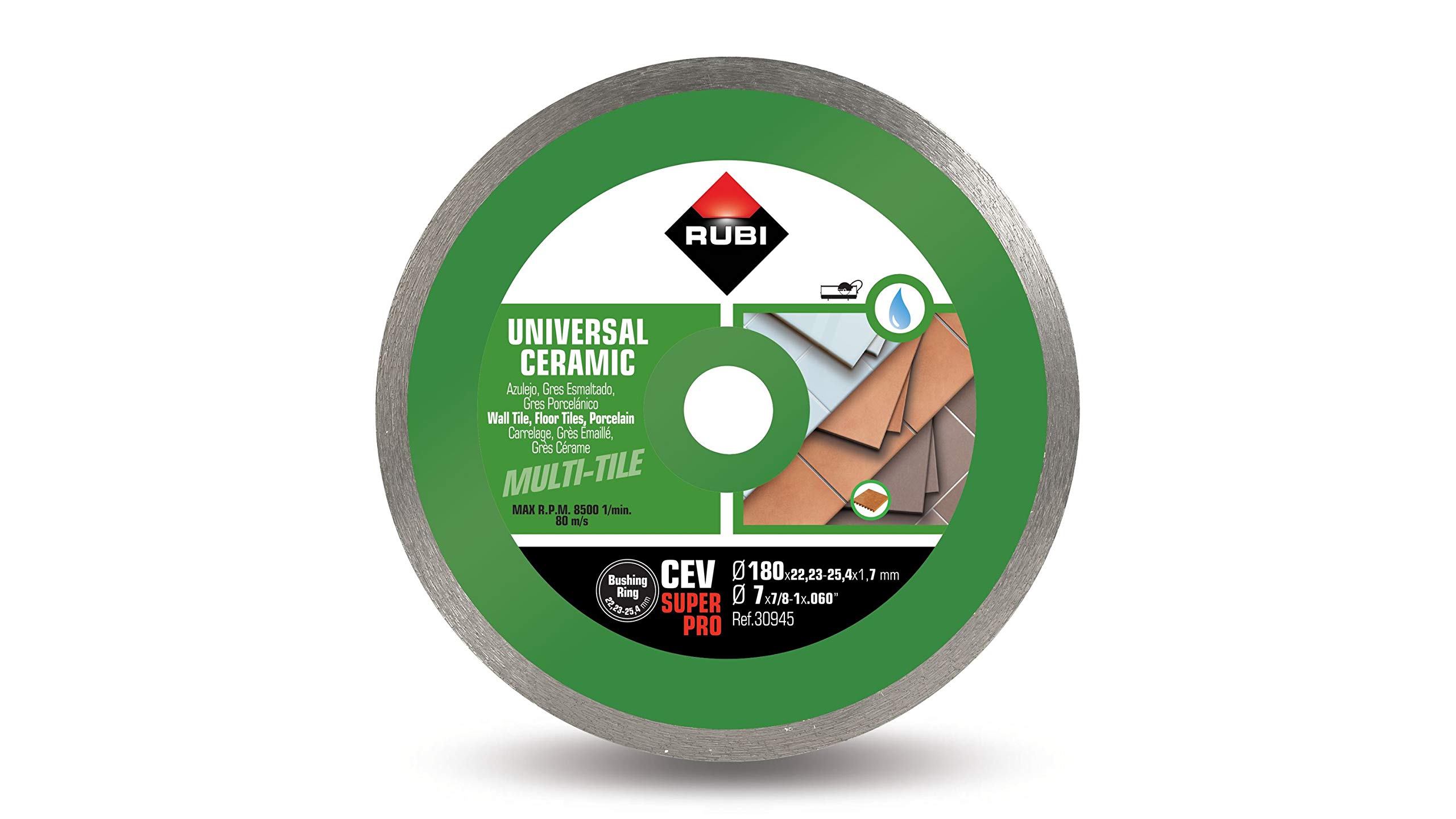 RUBI 30945 Continuous Ceramic General Diamond Disc (CEV) 180 SUPERPRO, Grey, 180 mm