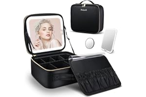 MUIIUM Travel Makeup Bag with Light Up Mirror, Large Makeup Train Case with Adjustable Dividers, Makeup Case with lighted mirror, Makeup Travel Case, Cosmetic Bag with 10x Magnifying Mirror