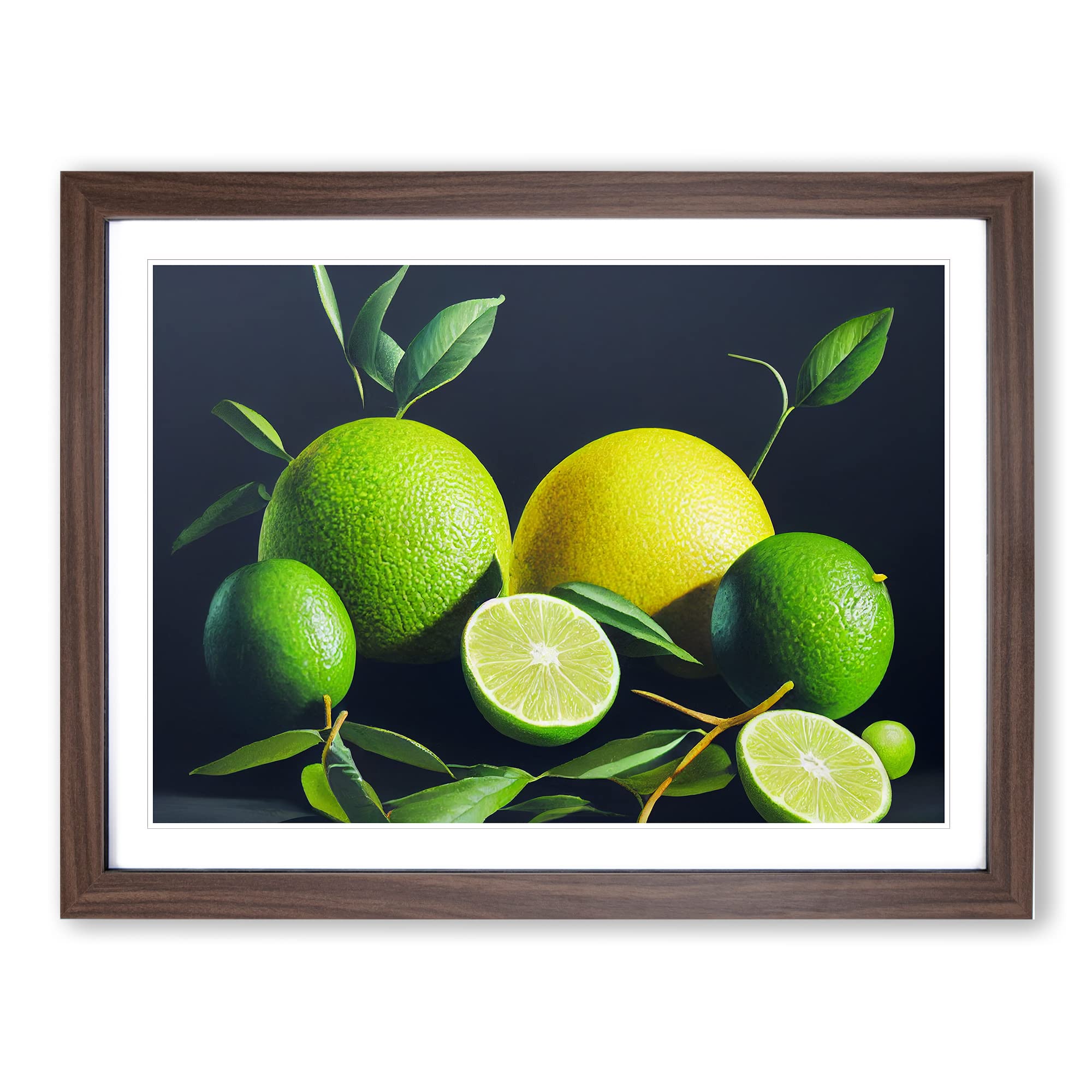 Lemon Lime Citrus Fruits Framed Print | A4 Walnut Framed Wall Art | Ready to Hang | Modern Food Picture | Living Room Bedroom Lounge Office