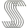 RuiLing 6-Pack 4.7 Inches Extra Large S Shape Hooks,Heavy-Duty Stainless Steel Hanging Hooks - Multiple uses,Ideal for Apparel, Kitchenware, Utensils, Plants, Towels, Gardening Tools.
