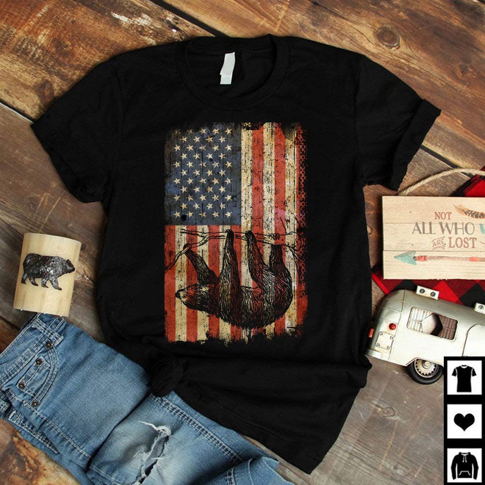 Patriotic Sloth T-shirt 4th Of July American Flag Funny Gift T-shirt