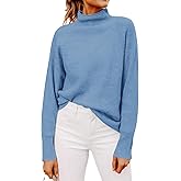 Yousify Womens Ribbed Mock Neck Batwing Sleeve Sweater Loose Knitted Pullover Sweaters Jumper Tops