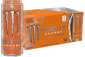 Monster Energy Ultra Sunrise, Sugar Free Energy Drink, 16 Fl Oz (Pack of 15)