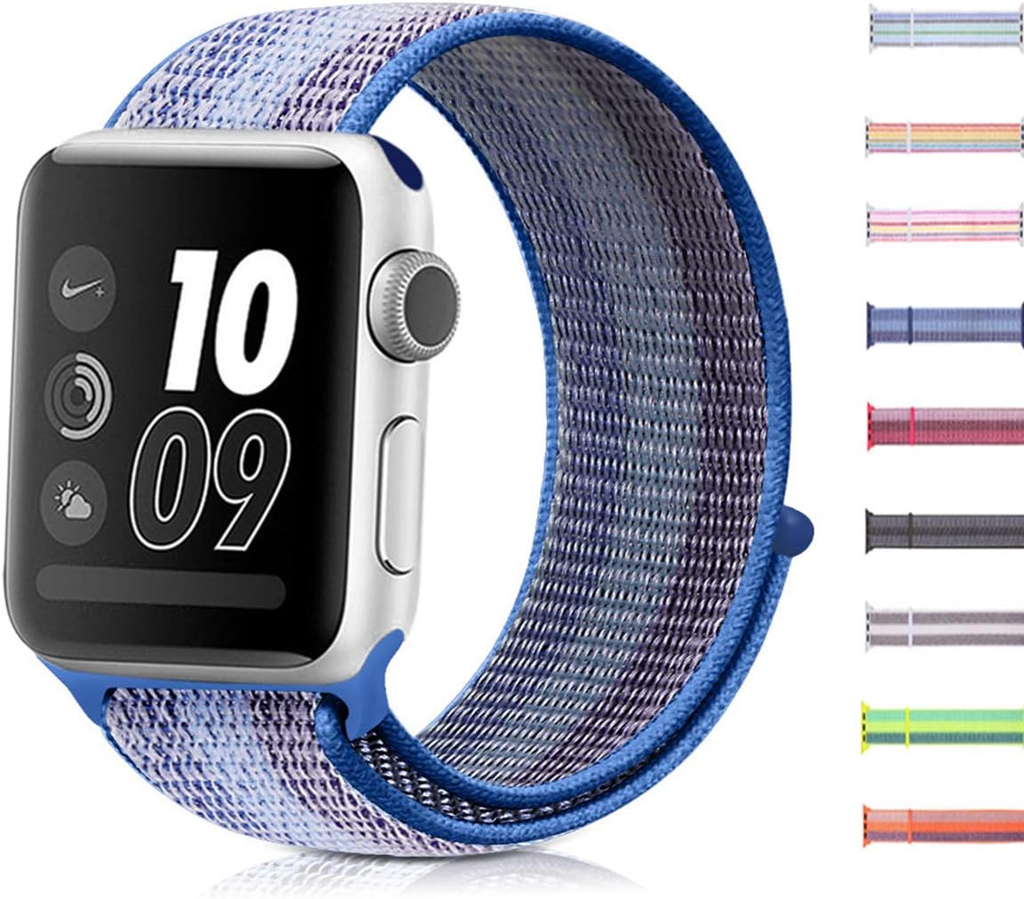 Replacement for Apple Watch Band 38mm 42mm 40mm 44mm, Nylon Soft Breathable Sport Strap Rainbow Wristband Replacement for iWatch Series 4/3/2/1 Women Girls Men (Lake Blue, 38mm/40mm)