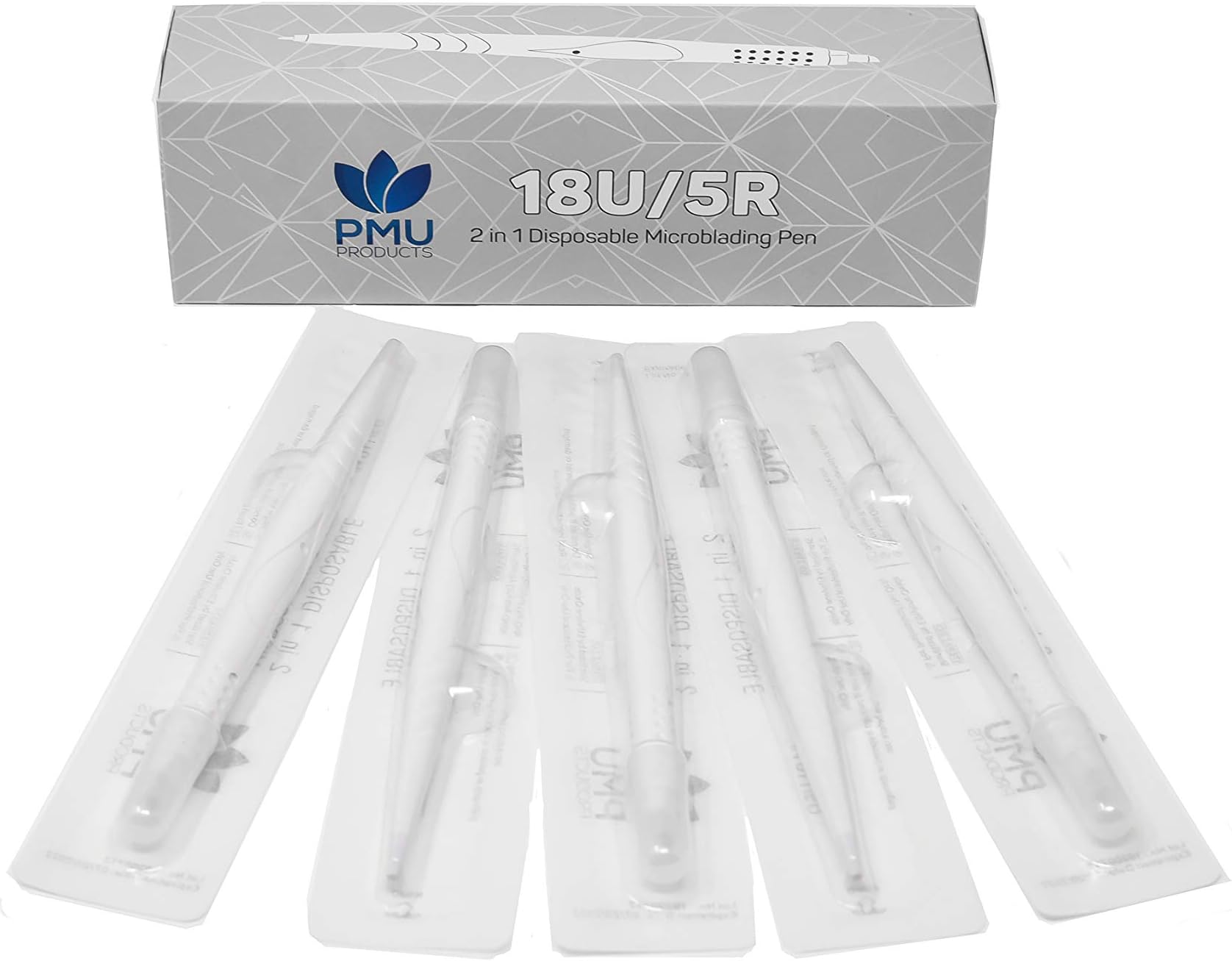 2-in-1 Microblading Pen Supplies Kit for Flawless Eyebrows, Premium Blading & Shader Microblades (18U/5R) 5 Pack