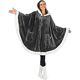 PAVILIA Wearable Blanket for Adult Women, Cozy Plush Fleece Blanket Poncho Cape with Hood, Super Soft Shawl, Angel Wrap Throw for Office, Dark Gray