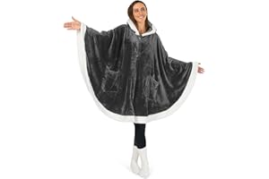 PAVILIA Wearable Blanket for Adult Women, Cozy Plush Fleece Blanket Poncho Cape with Hood, Super Soft Shawl, Angel Wrap Throw for Office, Dark Gray