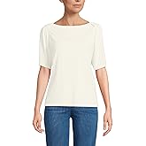 Lands' End Women's Elbow Sleeve Supima Cotton Boatneck T-Shirt