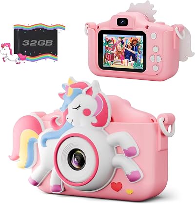 Diswoe Kids Camera 2 Inch 12MP 1080P Pink 32GB Card Available for Ages 3-12