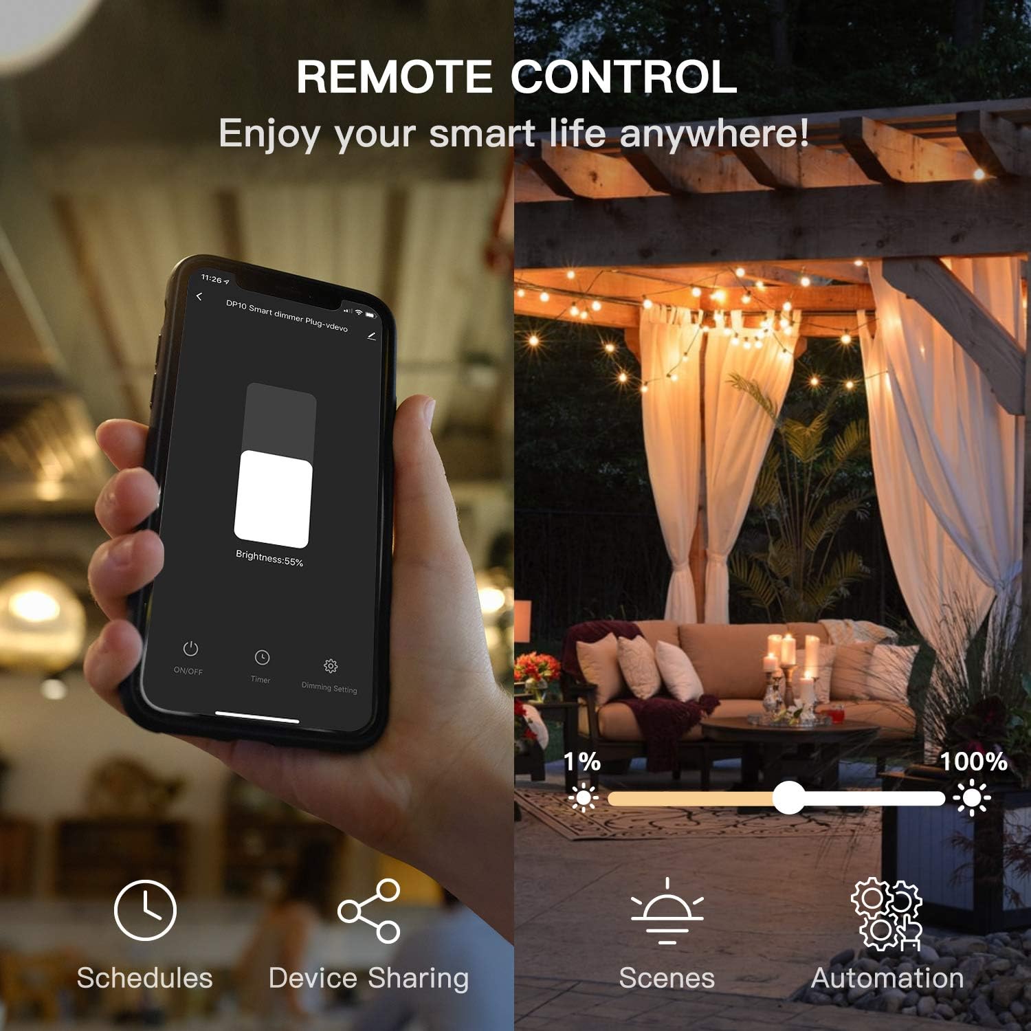 Smart Dimmer Plug Treatlife Outdoor Dimmer Works with Alexa and Google Assistant, WiFi Outlet Remote Control, Smart Home, IP44 Waterproof for Dimmable String Lights, Max Power 400W - - 
