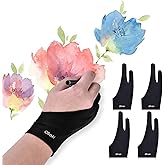 OTraki Drawing Gloves, 4 Pack Artist Gloves Digital Art Glove Free Size with Two Fingers Tablet Drawing Glove Right Hand for 