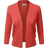 JJ Perfection Casual Crop Open Front Knit Cardigan 3/4 Sleeve Cropped Cardigan Basic Sweater Jacket for Womens with Plus Size