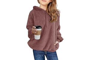 Ofenbuy Kids Girl's Fuzzy Hoodies Zipper Warm Loose Sherpa Hooded Sweatshirt Pullover With Pockets