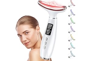 GIHWRRI Red Light Therapy for Face & Neck, Face Massager Tool for Anti-Aging, Skin Facial Sculptor, 7-Color LED Phototherapy Device with Lifting, Heat & Vibration, Firming, Rechargeable Beauty Tool