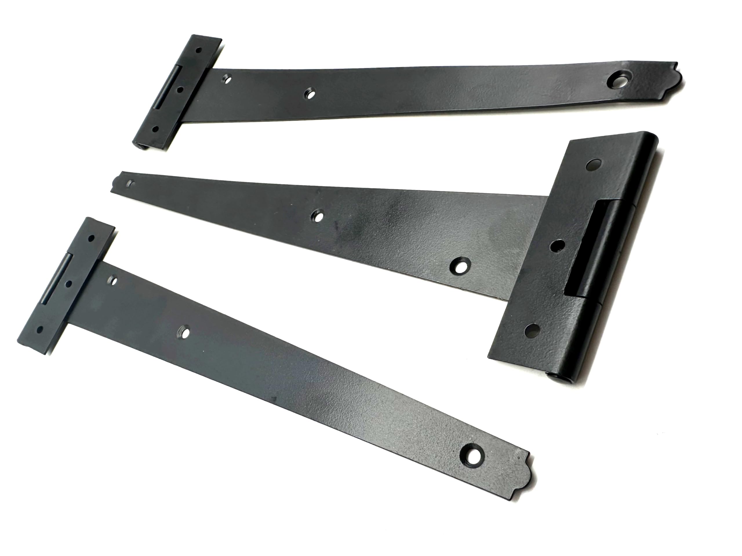 3PK Black Tee Hinges 12" (300mm). T-Hinges for Garden Gates, Sheds and Doors. Japanned Corrosion and Weather Resistant External Hinge Pack.
