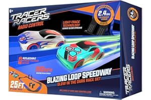 Tracer Racers 2.4 GHz Radio Control Remote Slot-Less, Cordless Racing Blazin' Loop Speedway Track Set with Two Cars