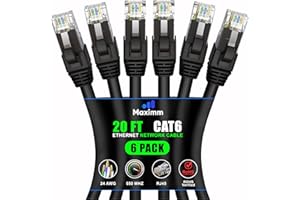 Maximm Cat 6 Ethernet Cable 20 ft (6-Pack) - High-Speed LAN Cable, Internet Cable, Patch Cable, and Network Cable - UTP, 10Gb