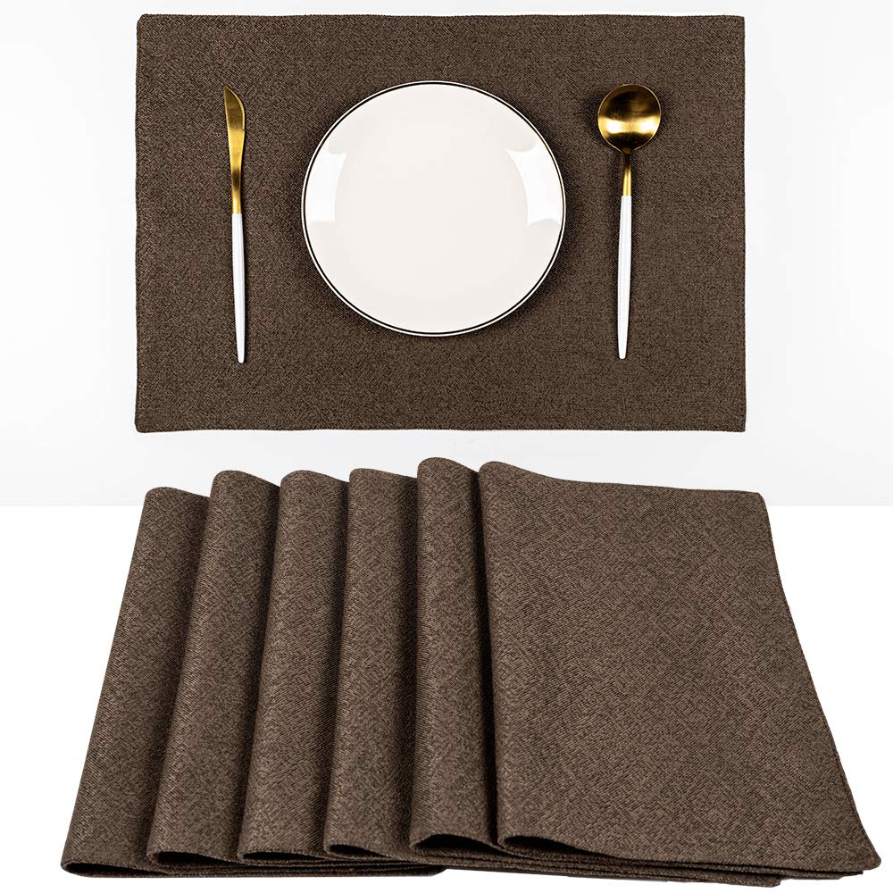 Spring Garden Home Dark Brown Placemats Set of 6 Large 13 by 19 Machine Washable Placemats Heat Resistant Table Mats for Indoor and Outdoor Use, Set of 6