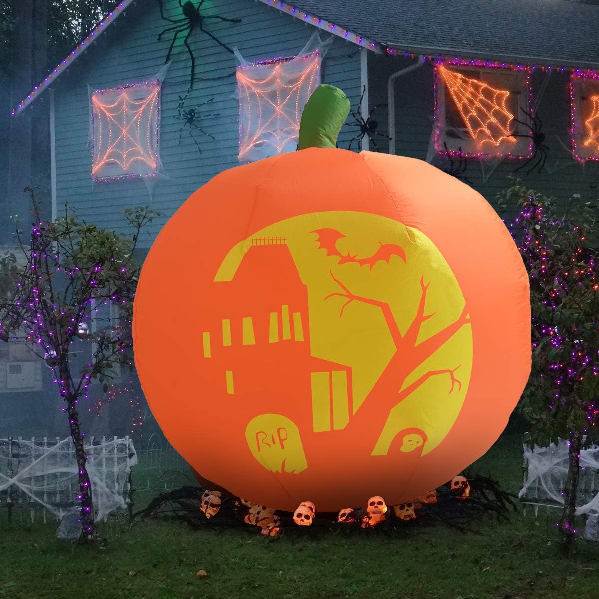 Zayzelle 4 Foot Halloween Inflatable Air Blown Pumpkin Lighted for Home Yard Garden Indoor and Outdoor Decorations
