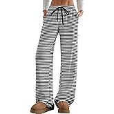 Aoulaydo Women's Wide Leg Lounge Pants Low Rise Baggy Pajama Bottoms with Pockets Y2K Pjs Bottoms