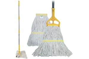 KLHB-YF Heavy Duty Industrial Cotton Mop | Commercial Grade with 2 Replacement Heads | 152 cm Stainless Steel Handle | High A