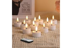 Eywamage White LED Tealights with Remote Batteries, Flickering Flameless Tea Lights Electric Votive Candles Set of 12