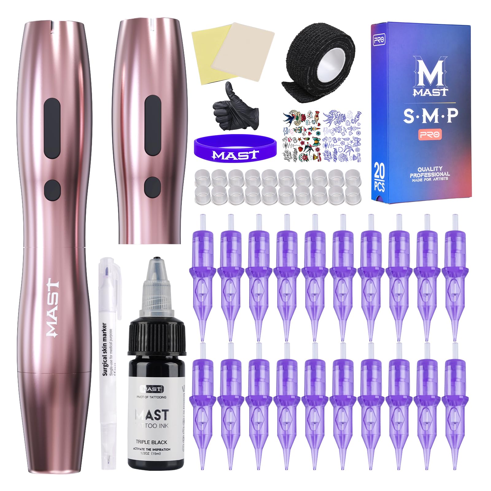 Photo 1 of Mast Tour Tattoo Kit, Wireless Rotary Tattoo Pen Machine Gun Kit, 2Pcs Changeable Cordless Tattoo Battery Power Supply, 20Pcs Pro Tattoo Cartridges Needles (P20 Kit 2 Batteries)