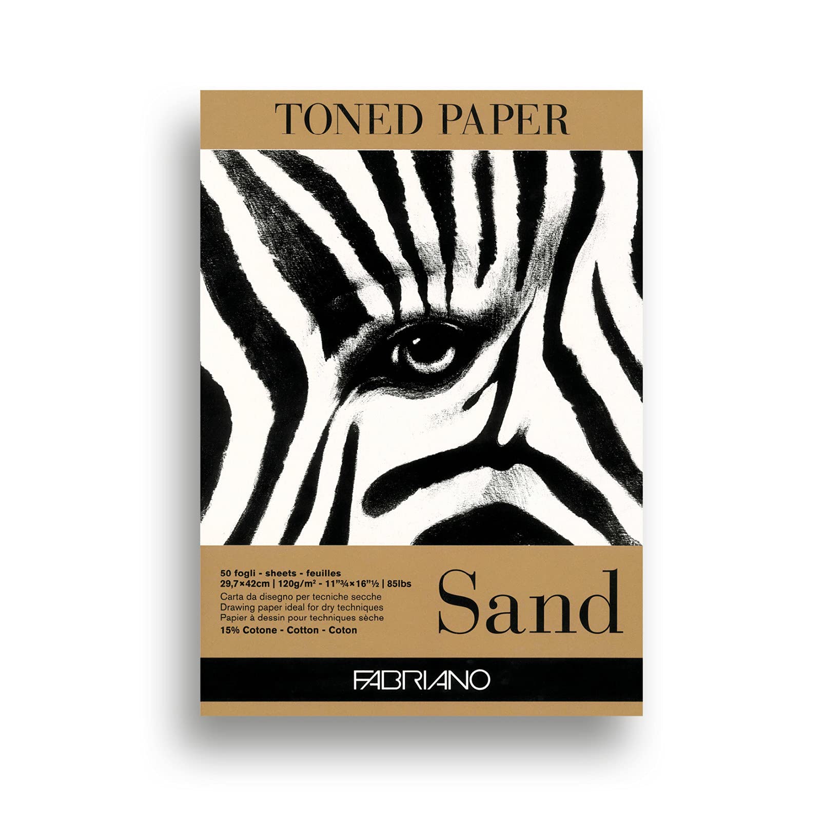 Honsell 19100498 Fabriano Toned Sand Drawing Pad, DIN A3, 50 Sheets, 120 g/m², Sand-Coloured Drawing Paper with 15% Cotton Content, Natural Surface, for All Drying Techniques