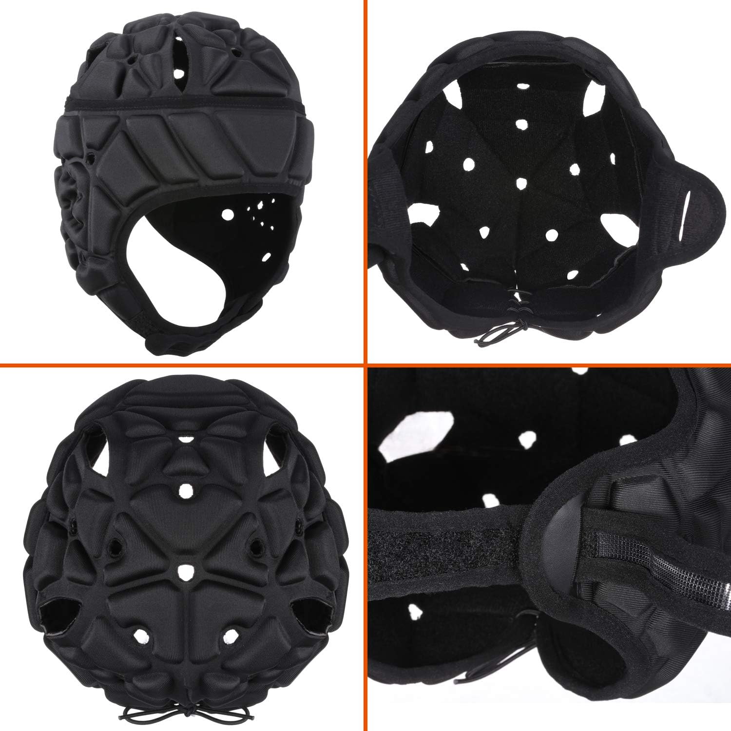 Surlim Soft Helmet Flag Football Rugby Helmet Scrum Cap Soft Shell Helmet Soccer Headgear Special Needs Head Protection for Youth Adults (Black, Large) : Sports & Outdoors