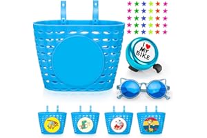 Suerico Kids Bike Basket,Bicycle Basket with Bell,Wheel Spokes, Glasses,Bike Accessories for Boys Girls