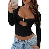 FAIMILORY Women's Trendy Holiday Long Sleeve Sweetheart Neck Going Out Crop Tops Cute y2k T Shirts Slim Fitted Corset