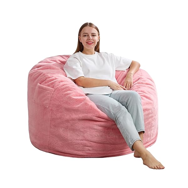 HOBESTLUK 3FT BEAN BAG CHAIRS FOR ADULTS LARGE BEANBAG CHAIR WITH PLUSH FAUX FUR COVER BIG BEAN BAG CHAIR FOR LIVING ROOM BEDROOM DORM OFFICE -PINK (36” X 36” X 22”)